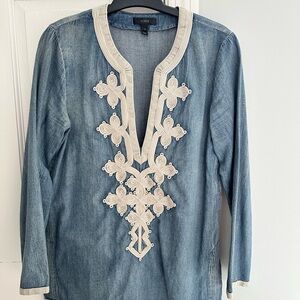 J.Crew Blue Denim Tunic with Embroidered Detail